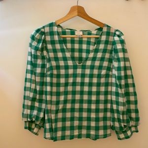 A New Day Green and White Gingham Puff Sleeve Blouse